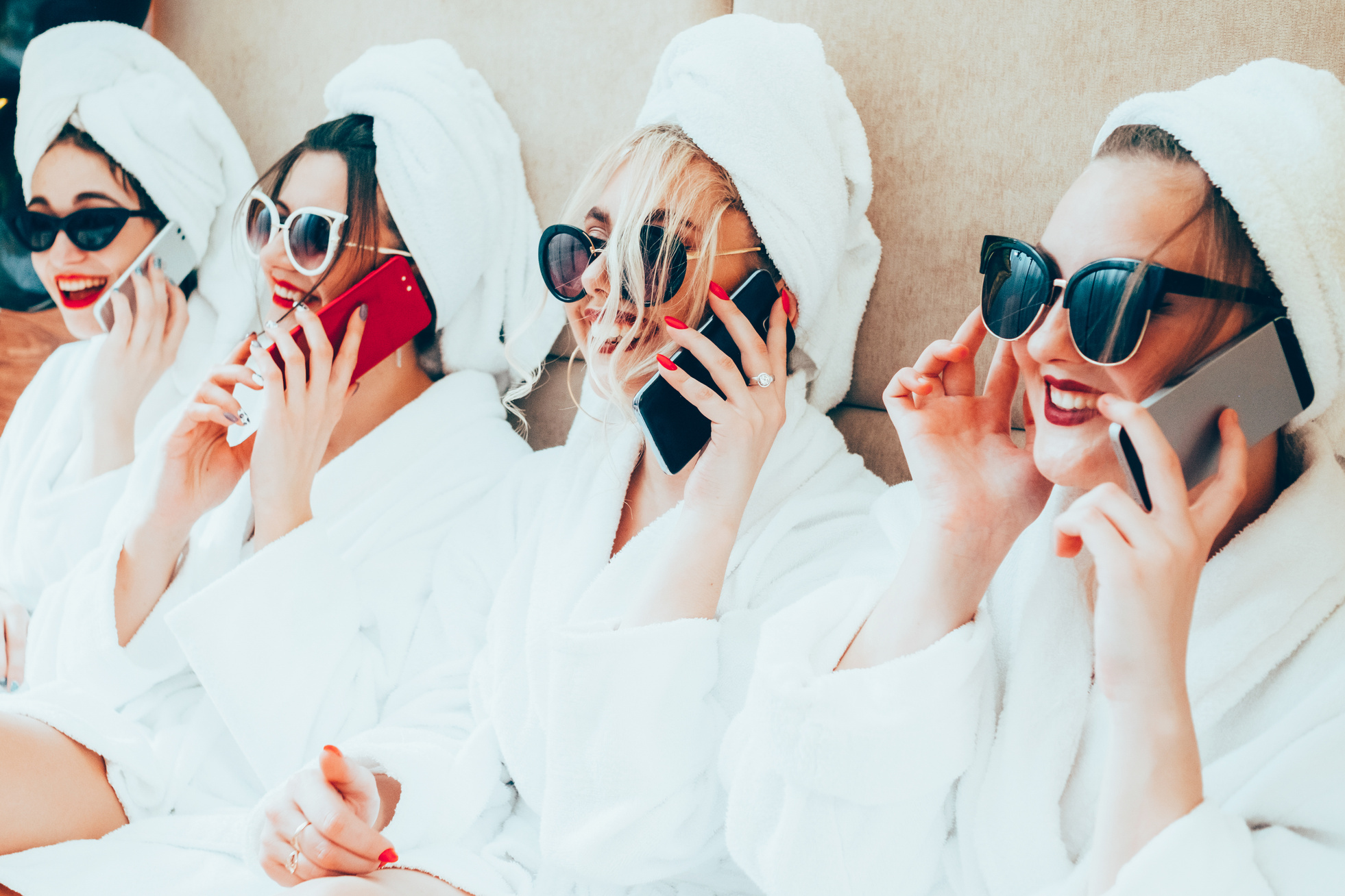 rich women leisure spa therapy posh ladies phones